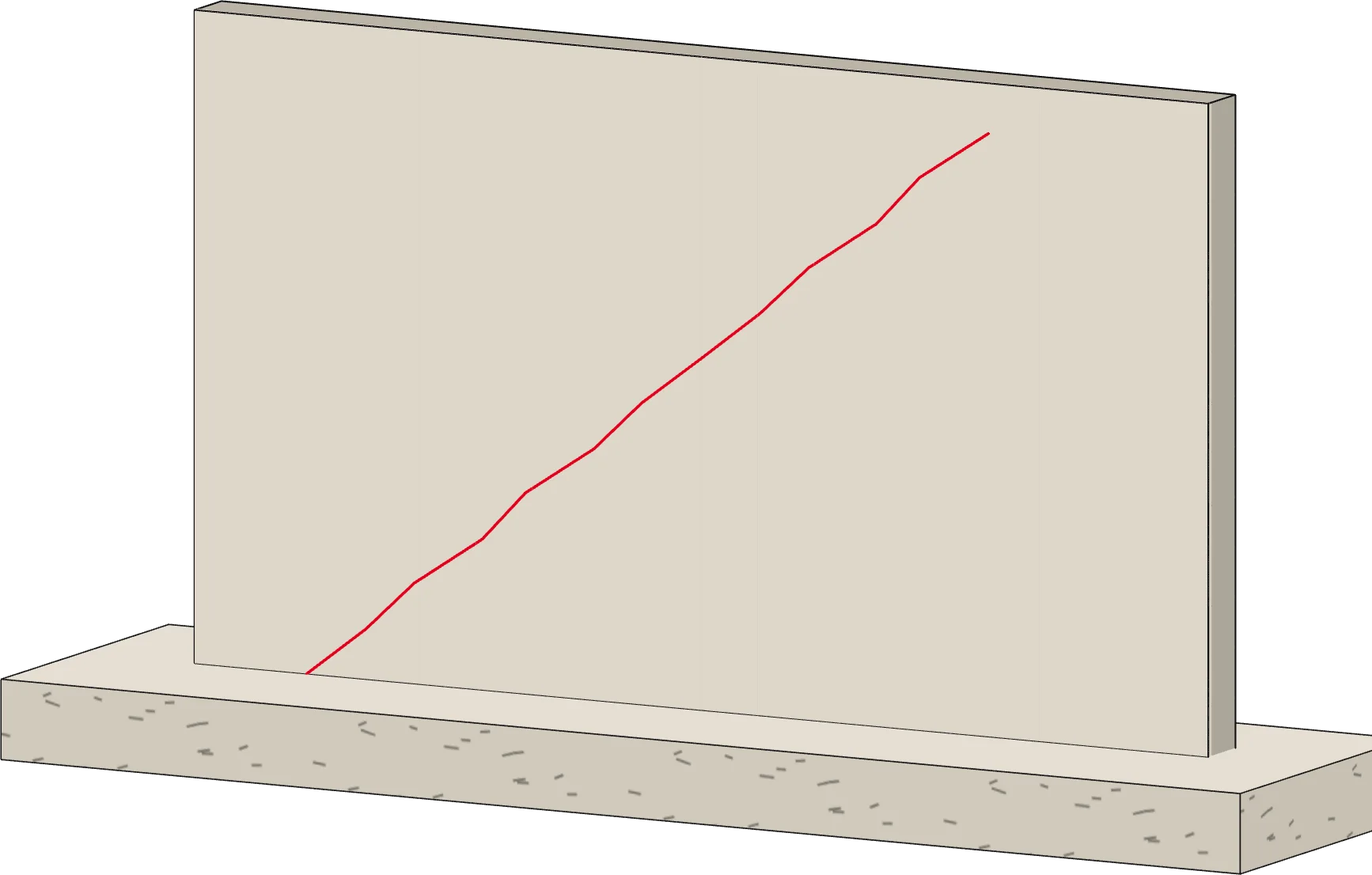Pan de mur enduit traversé par une fissure en escalier, avant agrafage (illustration de principe).